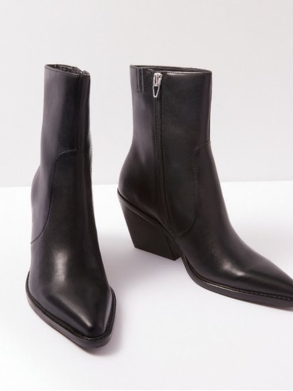 Dolce Vita Black Vicram Leather Pointed Ankle Booties with Sculpted Wedge